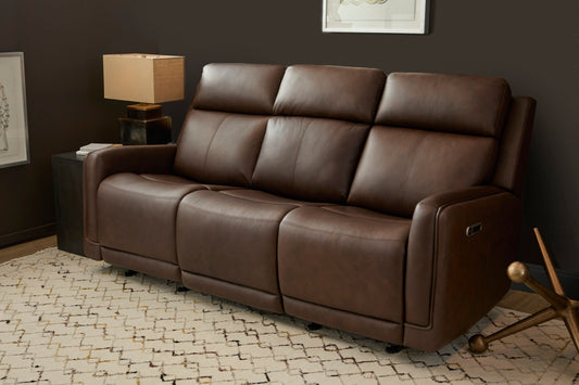 Flexsteel Alister Leather Power Gliding Sofa with Power Headrests & Lumbar - Burnt Umber