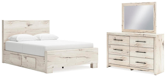 Lawroy Queen Panel Bed with Storage, Dresser and Mirror