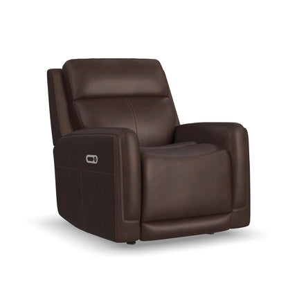 Flexsteel Alister Leather Power Gliding Recliner with Power Headrest & Lumbar - Burnt Umber
