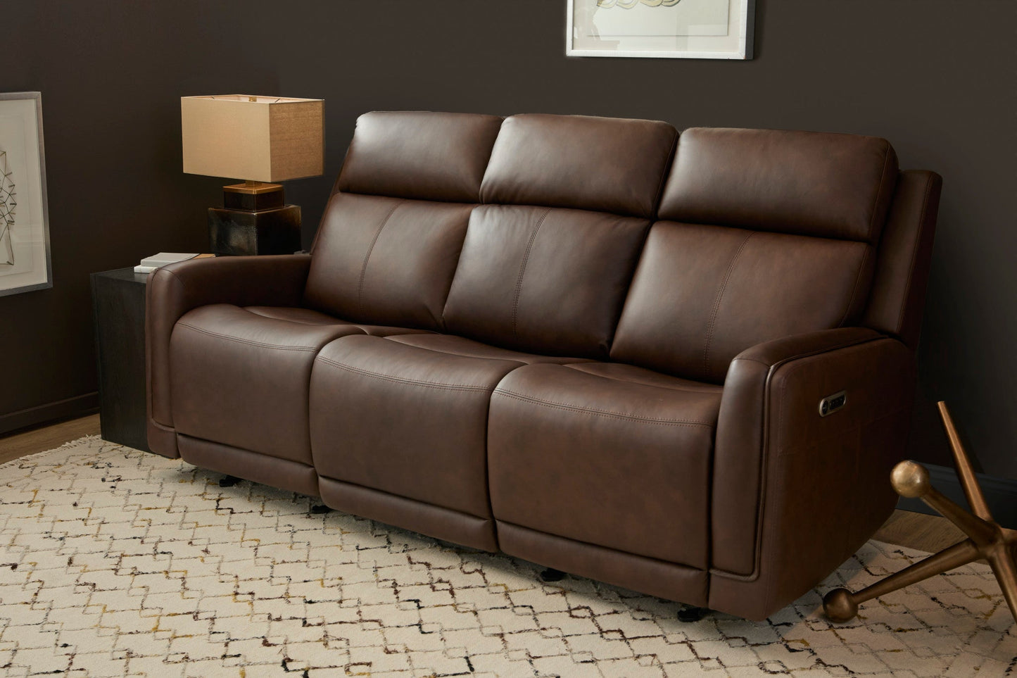 Flexsteel Alister Leather Power Gliding Sofa with Power Headrests & Lumbar - Burnt Umber