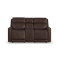 Flexsteel Alister Leather Power Gliding Loveseat with Console, Power Headrests & Lumbar - Burnt Umber