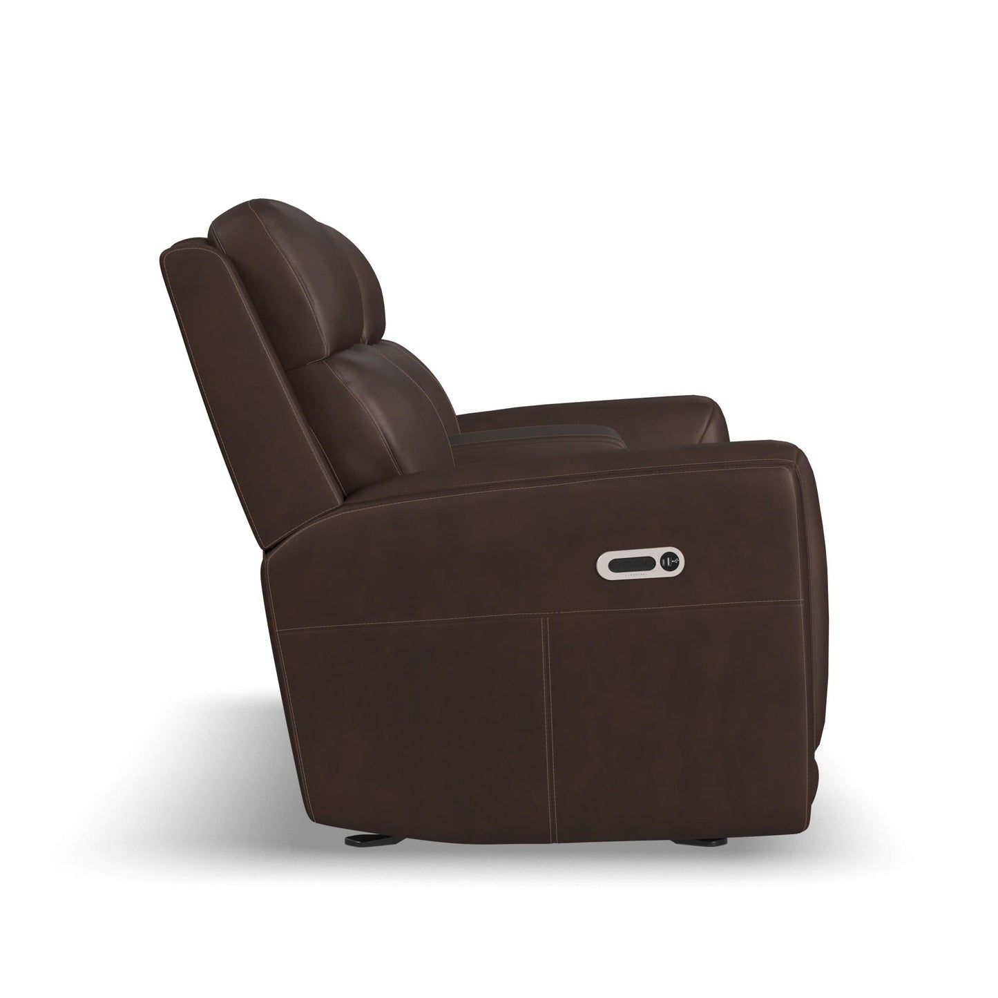 Flexsteel Alister Leather Power Gliding Loveseat with Console, Power Headrests & Lumbar - Burnt Umber