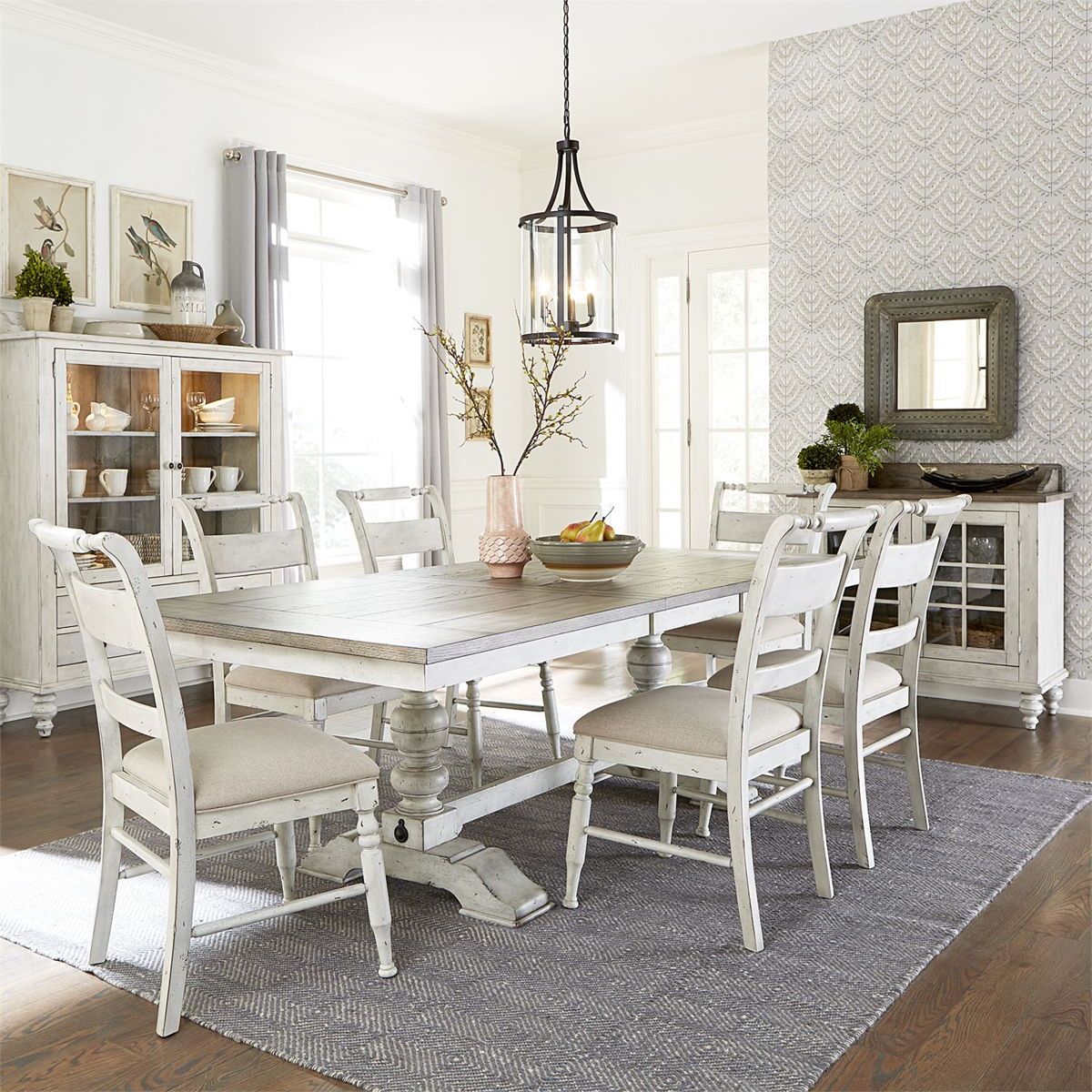 Liberty Whitney Trestle Table with 6 Slat Back Side Chairs
