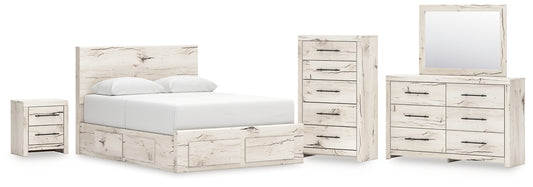 Lawroy Queen Panel Storage Bed with Mirrored Dresser, Chest and Nightstand