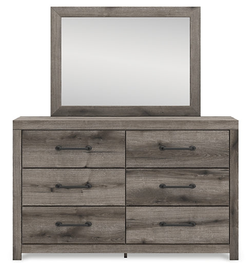 Graystorm Queen Panel Bed with Mirrored Dresser and Nightstand