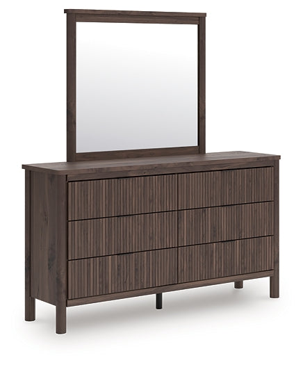 Pamytta King Upholstered Panel Bed, Dresser and Mirror