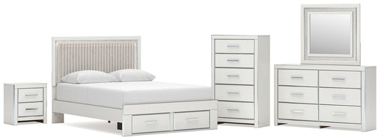 Zuraleus Queen Upholstered Panel Platform Storage Bed, Dresser, Mirror, Chest and Nightstand