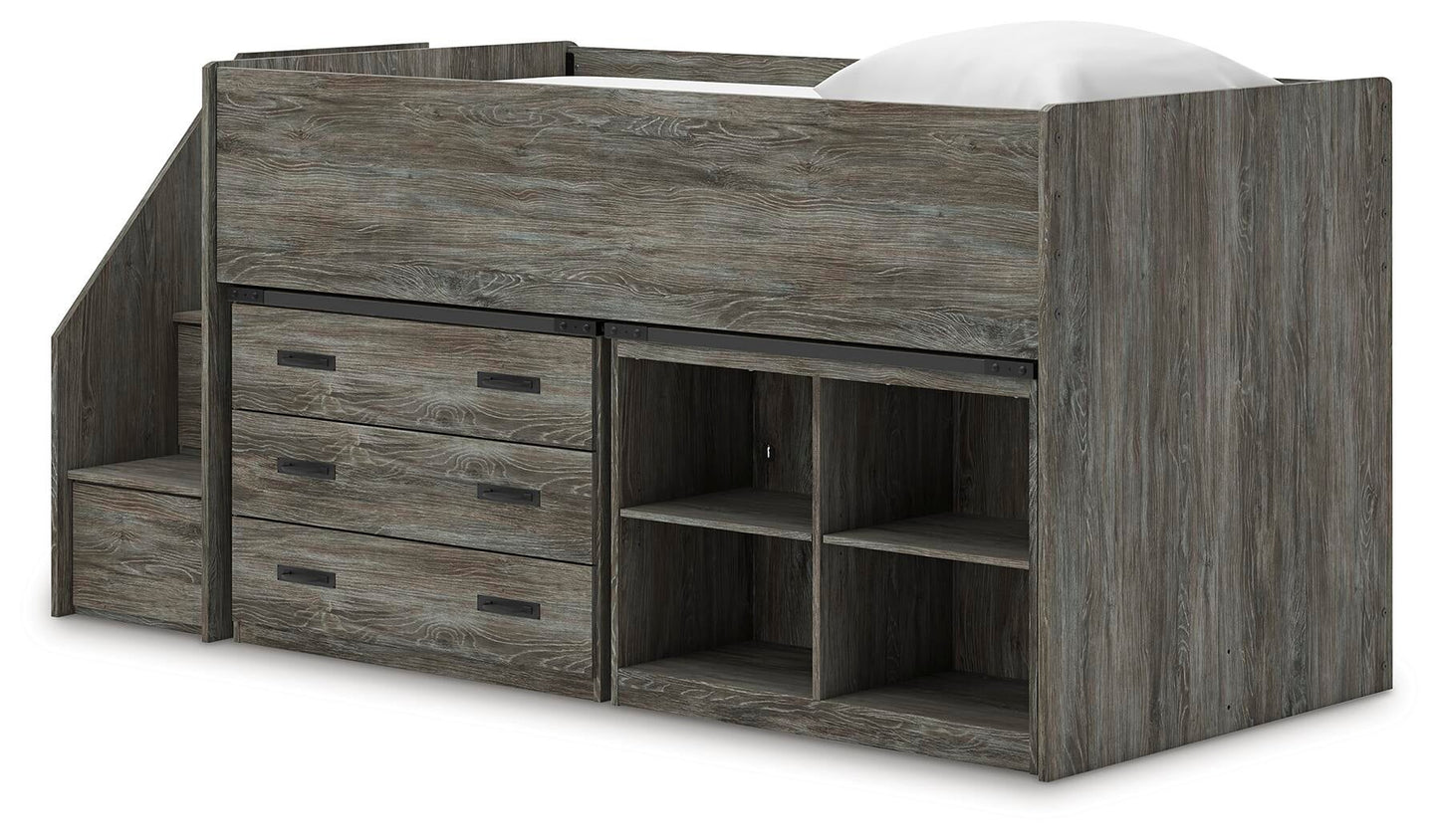 Frandern Twin Loft  Bed with Bookcase and Drawer Storage