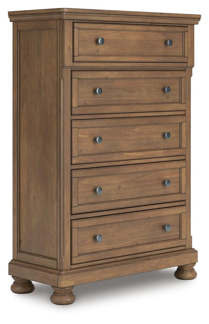 Feddinger Queen Storage Sleigh Bed with Mirrored Dresser, Chest and Nightstand