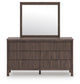 Cadmori Queen Upholstered Panel Platform Bed, Dresser and Mirror