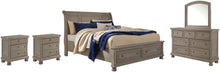 Load image into Gallery viewer, Lettner King Sleigh Bed with 2 Storage Drawers with Mirrored Dresser and 2 Nightstands
