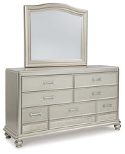 Load image into Gallery viewer, Coralayne King Upholstered Sleigh Bed with Mirrored Dresser and 2 Nightstands
