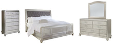 Load image into Gallery viewer, Coralayne King Upholstered Sleigh Bed with Mirrored Dresser and Chest
