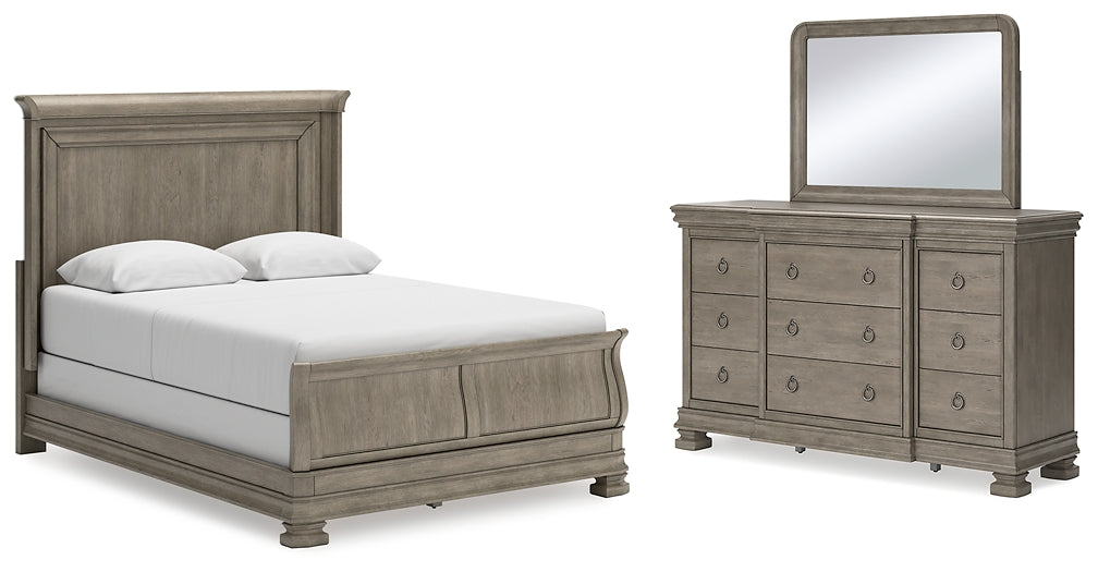 Lexorne Queen Sleigh Bed with Mirrored Dresser